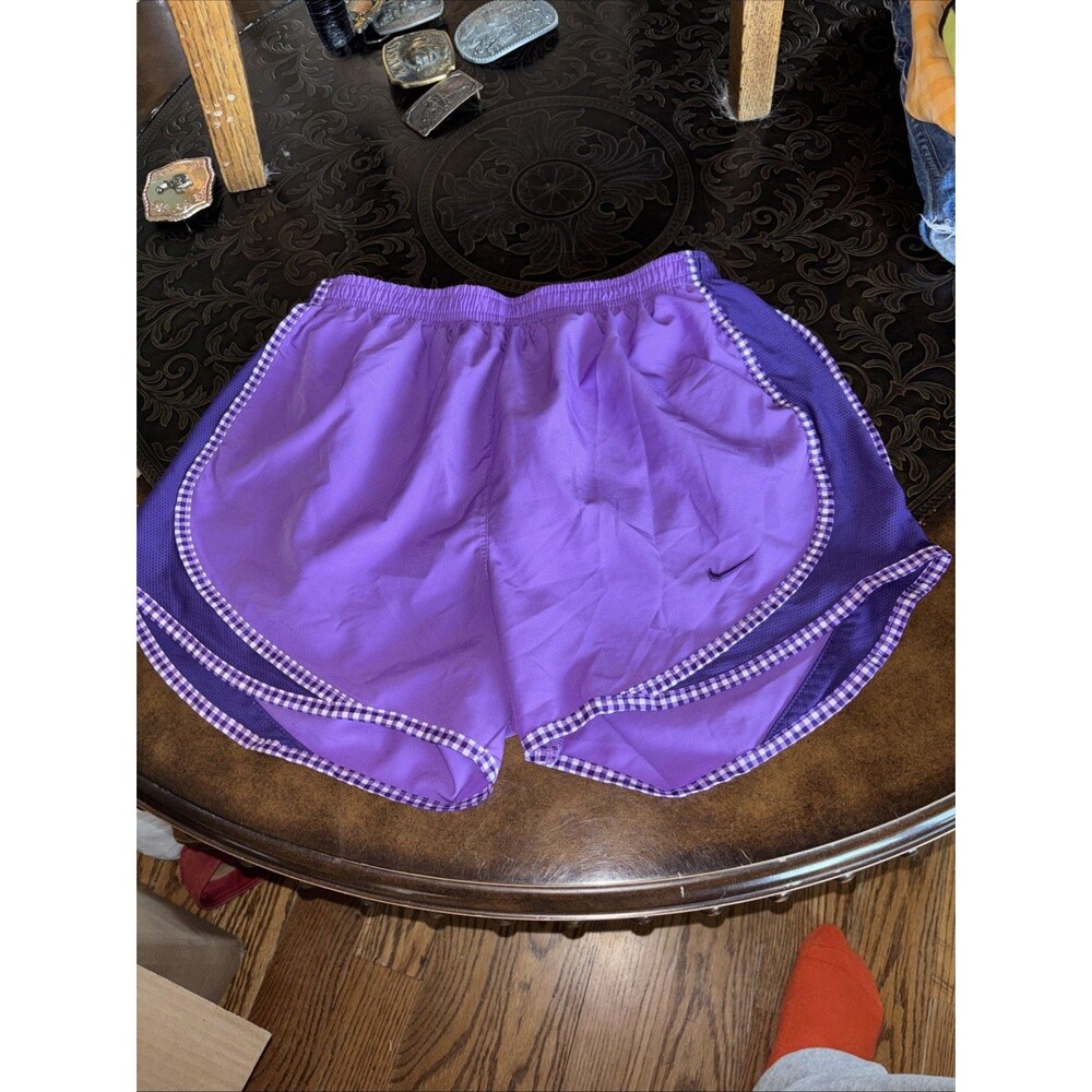 Nike Women's Running Shorts Dri-Fit Size Small Purple W/ White Checkered Border